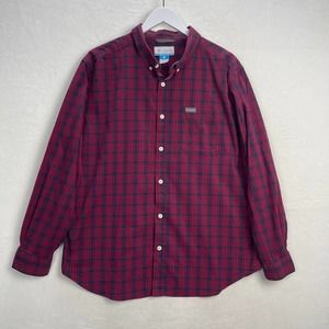 Columbia Men's Red Plaid Button Down Long Sleeve Stretch‎ Shirt, XL
